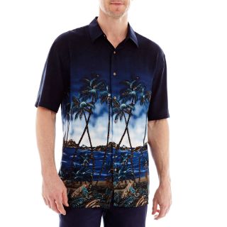 Island Shores Short Sleeve Button Front Shirt, Navy Border Scenic, Mens