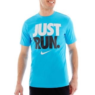 Nike Dri FIT Just Run Athletic Tee, Blue/Grey, Mens