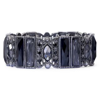 Jet Rectangle Crystal Stretch Bracelet, Black