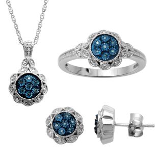 1/10 CT. T.W. Blue & White Diamond Sterling Silver 3 pc. Boxed Jewelry Set,