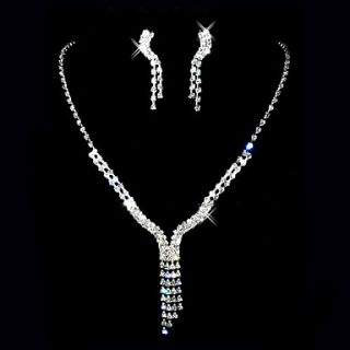 Beautiful Czech Rhinestones With Alloy Plated Wedding Bridal Necklace And Earrings Jewelry Set