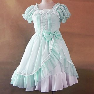 Short Puff Sleeve Knee length Cotton Buttoned Sweet Lolita Dress
