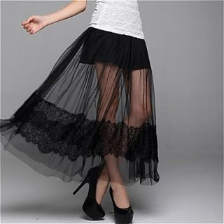 Womens Lace Hem Mesh Maxi Skirt