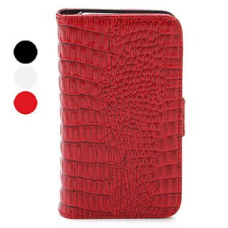 Wallet Styled Genuine Leather Protective Case with Crocodile Shaped Pattern for iPhone 4/4S