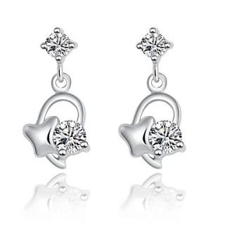 Cute Shining Star Sterling Silver Platinum Plated with CZ Earring