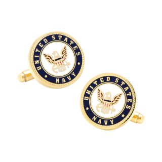 Navy Insignia Cuff Links, White/Gold, Mens
