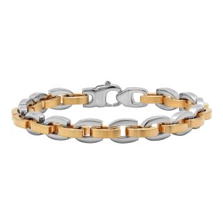 Mens Two Tone Stainless Steel D Link Bracelet, Two Tone