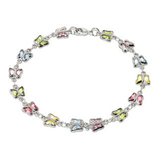 Bridge Jewelry Silver Plated Multi Color Glass Bead Butterfly Bracelet