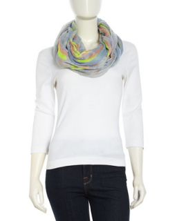 Tribal Print Infinity Scarf, Gray/Coral/Green