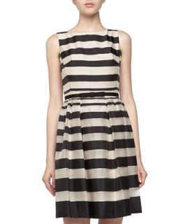 Sleeveless Fit And Flare Striped Dress, Ivory/Black