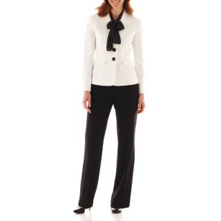 Lesuit Le Suit 3 Button Pant Suit with Scarf, Black, Womens
