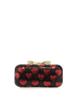 Heart Sequin Chain Clutch, Red/Black