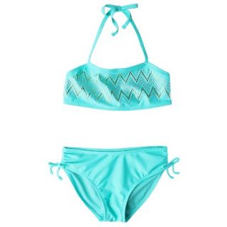 Girls 2 Piece Chevron Sequin Bandeau Bikini Swimsuit Set   Aqua XL