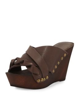 Menum Braided Leather Wedge Sandal, Brown