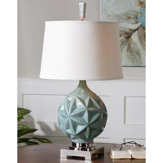 Chelan Crackled Sky Blue Geometric Ceramic Table Lamp