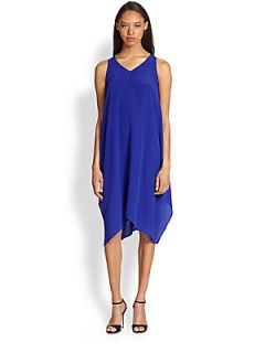 Eileen Fisher Silk Asymmetrical Dress   Blue Violet