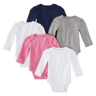 Circo Newborn Girls 5 Pack Long sleeve Bodysuit   Pink/Grey/Blue/White 12 M