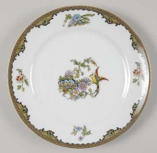 Noritake Navarre Salad Plate, Fine China Dinnerware   Birds Center,Floral,Black