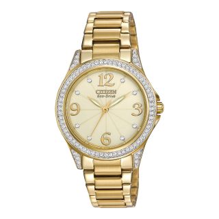 Citizen Eco Drive Womens Crystal Accent Gold Tone Watch EM0232 54P