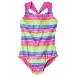 Girls 1 Piece Striped Swimsuit   Rainbow L