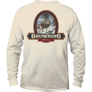 Browning Long Sleeve T Shirt with Oval Buck Label   Natural, 2XL