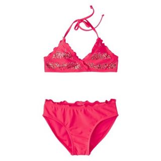 Girls 2 Piece Halter Sequin Bikini Swimsuit Set   Pink L