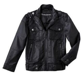 Urban Republic Infant Boys 4 Pocket Faux Leather Aviator Jacket   Black 4T
