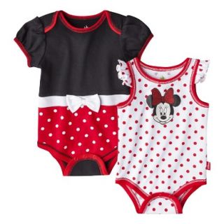 Disney Newborn Girls 2 Pack Minnie Mouse Bodysuit   Red 0 3 M