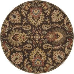 Hand tufted Grand Chocolate Brown Floral Wool Rug (6 Round)