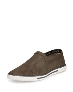 Glance Down Perforated Suede Slip On, Gray