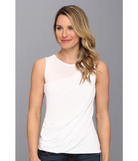 DKNYC Lightweight Jersey Sleeveless Top w/ Diagonal Chiffon Overlay Womens Sleeveless (White)