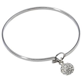 Womens Metal Clutch Bracelet with Pave Circle Charm   Clear/Silver
