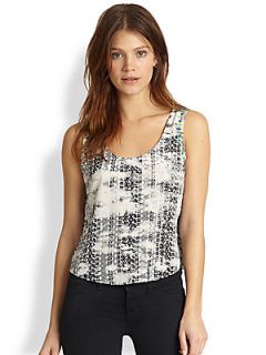 Parker Asher Silk Printed Cutout Back Tank   Black