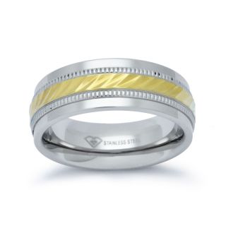 Mens 8mm Wedding Band in Stainless Steel, White