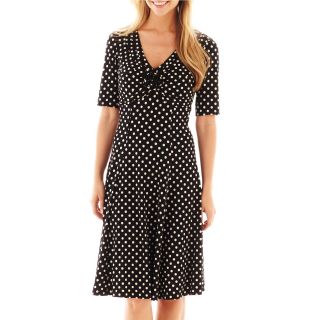 Robbie Bee Robbe Bee 3/4 Sleeve V Neck Polka Dot Dress, Black/White