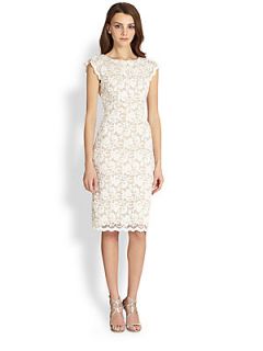 ABS Lace Cap Sleeve Dress   Ivory