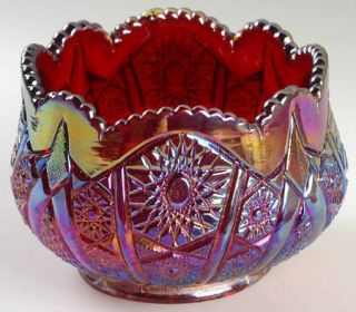 Imperial Glass Ohio Daisy & Button Sunset Carnival Round Bowl   Stem #505, Ruby/