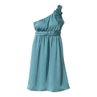 TEVOLIO Womens Plus Size Satin One Shoulder Rosette Dress   Blue Ocean   22W