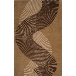 Hand tufted Contemporary Brown Striped Akita New Zealand Wool Abstract Rug (33 X 53)
