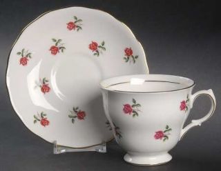 Colclough 7433 Footed Cup & Saucer Set, Fine China Dinnerware   Pink Roses,Green