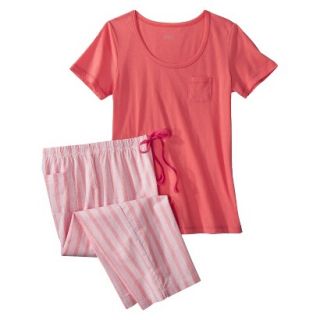 Gilligan & OMalley Womens Tee Shirt/Crop PJ Set   Fresh Melon Stripe XS