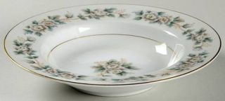 Noritake Laurette Rim Soup Bowl, Fine China Dinnerware   White/Tan Flowers,Green
