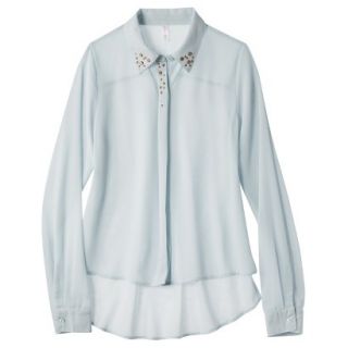 Xhilaration Juniors Studded Collar Button Up Shirt   Bliss Blue M(7 9)