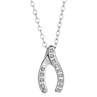 Sterling Silver Wishbone Pendant Necklace with Diamond Accents   White