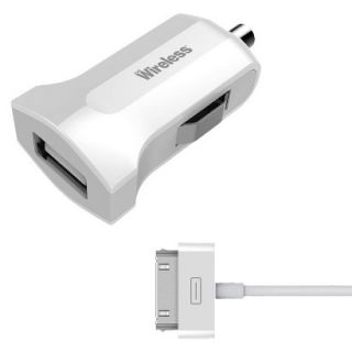Just Wireless 30 Pin USB Car Charger with Sync for iPad/iPhone/iPod   White