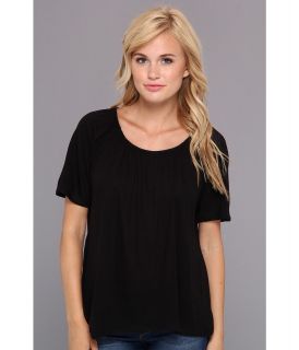 Chaser Shirred Open Back Tee Womens Short Sleeve Pullover (Black)