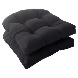 Outdoor 2 Piece Wicker Seat Cushion Set   Black Fresco Solid