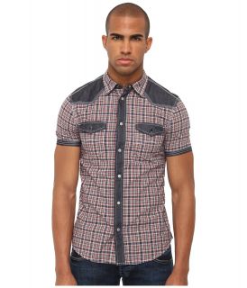 Armani Jeans S/S Shirt Yarn Dyed Cotton Check W/Chambray Details Back Logo Mens Short Sleeve Button Up (Purple)