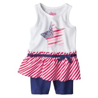 Circo Infant Toddler Girls Star Peplum Tank and Bike Short Set   White/Navy 5T