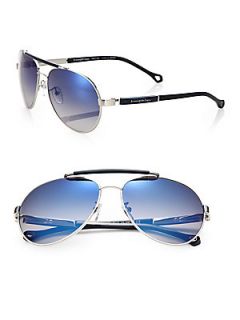 Zegna Sport Metal & Resin Aviator Sunglasses    Silver Blue
